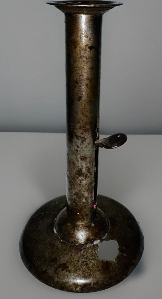 Primitive Hog Scraper Candlestick Side Push-Up Ejector 7” Candle Holder Antique - Image 4 of 4