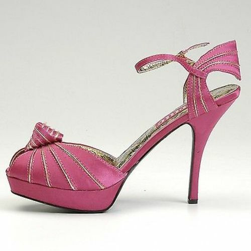 Escarpins Plateforme Bordello Preen - Fuchsia Rose Satin - Taille 10 US - Bout Ouvert - Occasion
