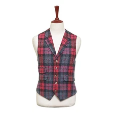 Mens Plaid Vest 44R Gray Pink Purple Lambswool Waistcoat XL Formal Wedding Party