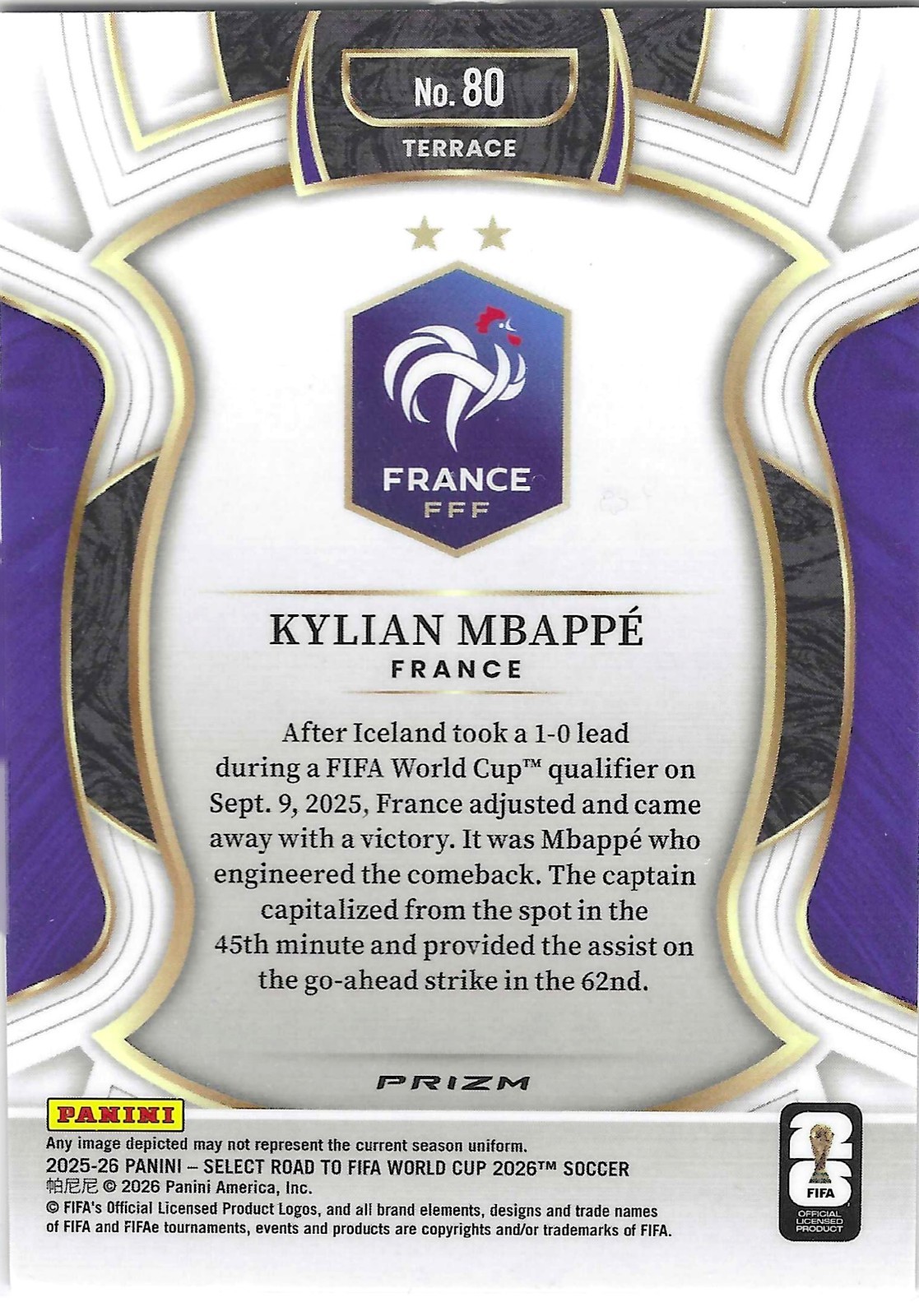 Kylian Mbappe 2025-26 Panini Select FIFA World Cup - #80 Terrace Pink Ice view 2