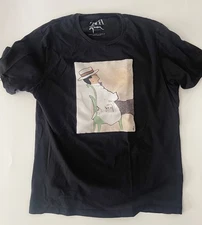 ZARA GRUAU COLLECTION "LE BALCON A NICE" SIZE L BLACK CREWNECK T-SHIRT EUC