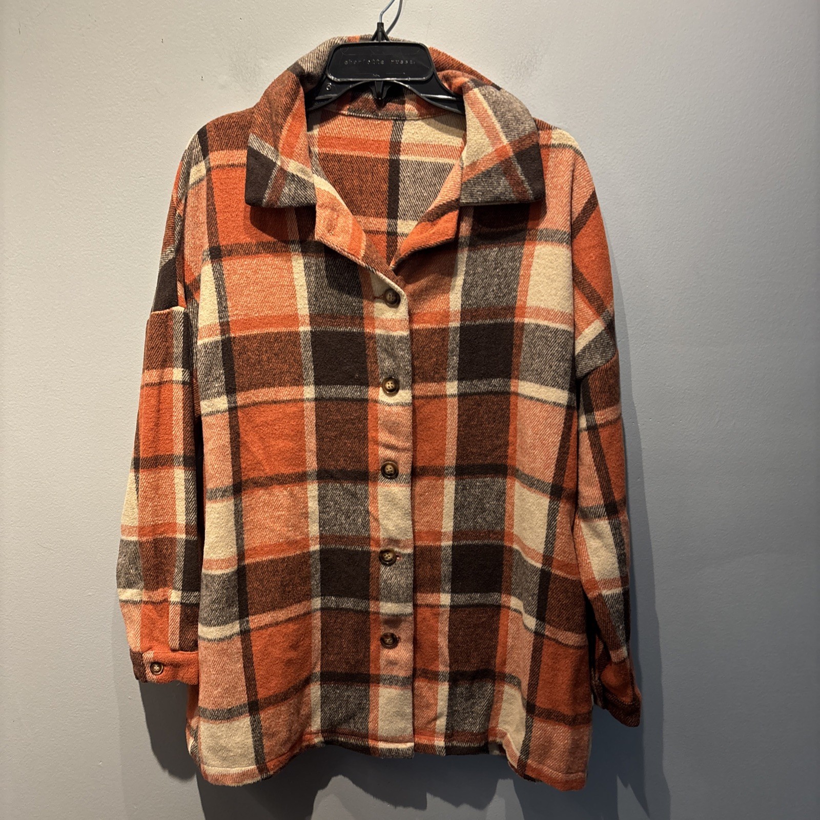 Women’s Button Down Shacket Jacket  Flann Orange … - image 1