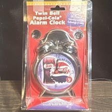 Pepsi Twin Bell Alarm Clock Fine Quartz Movement Red Black Silver Soda Theme
