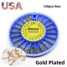 120 Pcs Dental Endodontic Screw Post Gold Plated Conical Root Canal Pins & 2Key