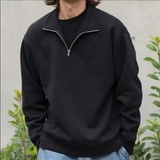 Men's Fleece Quarter Zip Pullover Stand Collar Casual Sweatshirt Long Sleeve
