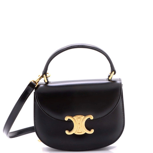 Celine Triomphe Besace Clea Top Handle Flap Bag Leather Mini