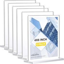 Acrylic Sign Stands 4 x 6 Inch 6 Pack - Clear Display Sign Holders, Vertical Dou