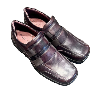 Aldo Brown Leather Slip-On Loafers with Square Toe Brown-86_2_0605a71d-a6da-4950-  main image 4