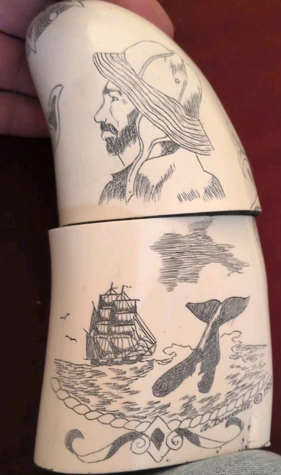Réplica de arte náutico vintage de baratija de dientes de ballena/caja de recuerdo Foto 2 de 4