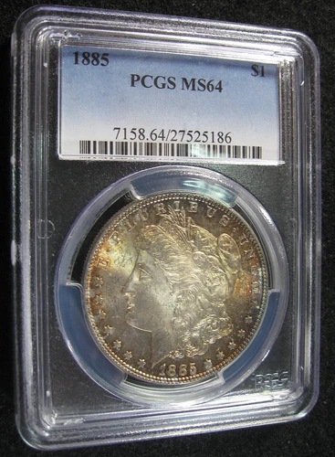 1885 P  - MORGAN SILVER  DOLLAR  -  PCGS MS64 - OBV Toned - Rev Bright White