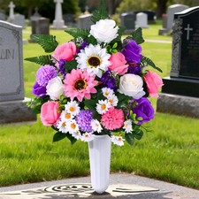 Artificial Cemetery Flowers for Grave, 2 Sets Artificial Flowers for Cemetery...