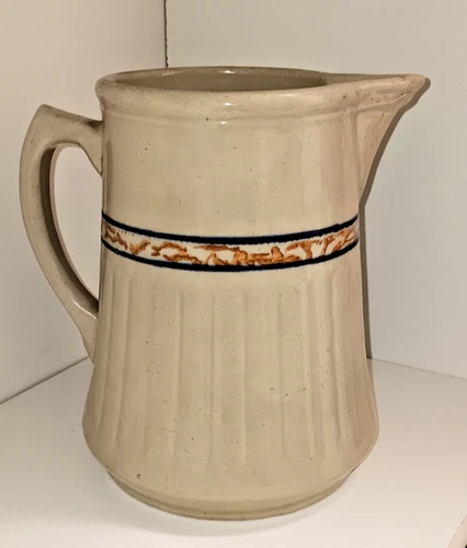 Antique Red Wing Gray Line Spongeband 7.5” Stoneware Pitcher-NICE!