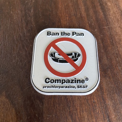 Vintage Ban The Pan Compazine Fridge Magnet Pharmaceutical Drug Rep