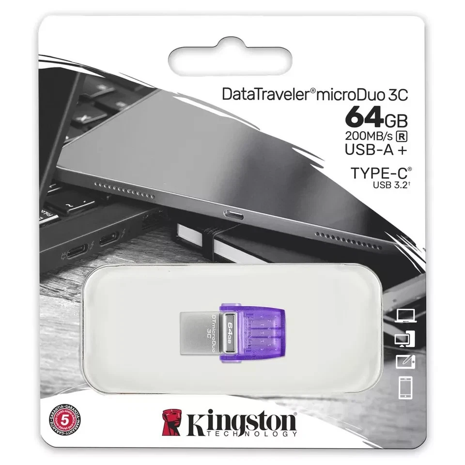 Kingston DataTraveler microDuo 64GB USB Flash Drive – Dual USB-C & USB-A | USB 3