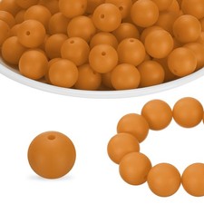 180Pcs Silicone Beads 9mm Round Rubber Focal Beads Bulk, Golden Brown
