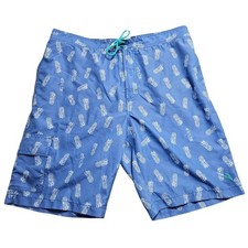 Tommy Bahama XL Blue Pineapple Hula Girl Swim Trunks Board Short Mesh Lining AOP