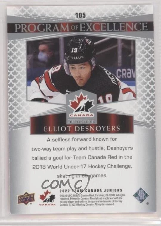 2022 Team Canada Juniors Program of Excellence UD Exclusives Elliot Desnoyers - Image 2 of 2