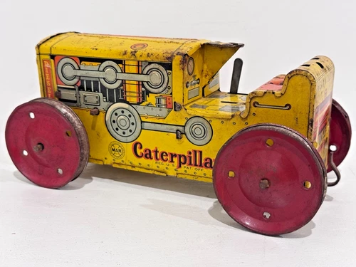 MAR Toys Caterpillar Diesel Tractor Vintage Metal WORKING Wind Up 1940s 50s