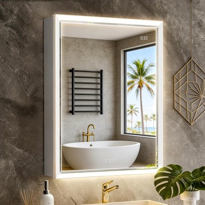 24x32 Lighted Medicine Cabinet W/ Beveled Mirror & Clock Surface/Recessed