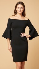 Calvin Klein Black Off Shoulder Bell Sleeve Sheath Dress Size 6