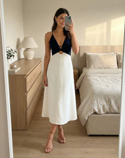 REISS Ella Navy White Colourblock Strappy Midi Dress – Elegant Occasionwear