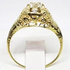 Antique Filigree .32ctw Aquamarine 14K Yellow Gold 925 Silver Ring Size 6