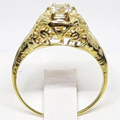 Antique Filigree .32ctw Aquamarine 14K Yellow Gold 925 Silver Ring Size 6