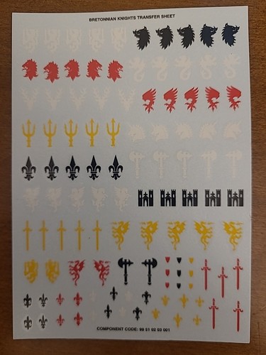 Rare Bretonian Knights Transfer Sheet, Warhammer Fantasy Games Workshop OOP