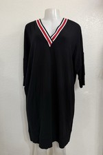 NWT Express Sweatshirt Dress Womens V Neck Drop Sleeve Black w/Red Work $59.9 M
