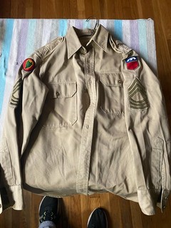 1940s US Army World War 2 Khaki Uniform Shirt Cotton Unit Patches/MSG Rank