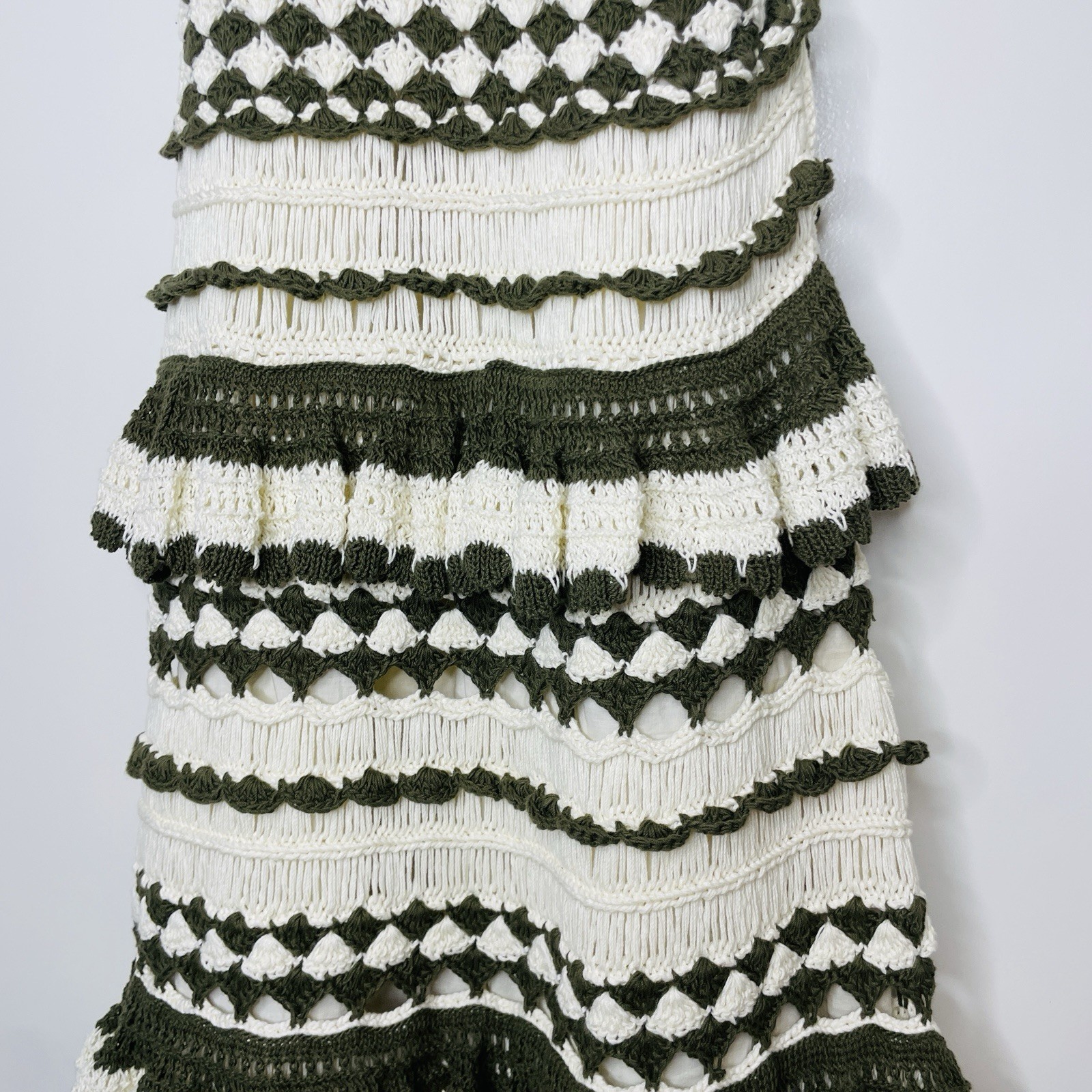 Zimmermann Devi Frill Cotton Crochet Midi Dress Size 0/AU 8/US 4 Cross Back Tie