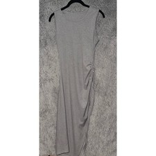 Sleek Gray Ruched Midi Dress Sleeveless Sheath Tank Style M