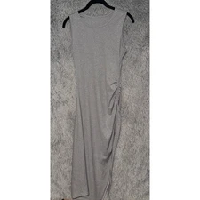 Sleek Gray Ruched Midi Dress Sleeveless Sheath Tank Style M