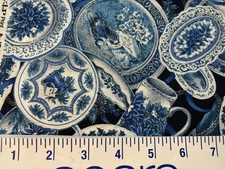 Vtg Joan Messmore Cranston Victorian Christmas Plates Cotton silver metallic 1 y