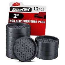 Non Slip Furniture Pads, 12 Pcs Anti Skid Rubber 2" 12pcs Round Black