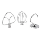 3Pcs Stand Mixer Attachment Stainless Steel Flat Beater Dough Hook Wire Whip PS