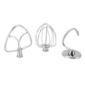3Pcs Stand Mixer Attachment Stainless Steel Flat Beater Dough Hook Wire Whip PS