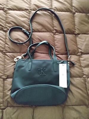 CALVIN KLEIN Black Nylon LINA North/South Zip Top Tote Shoulder Bag Purse New
