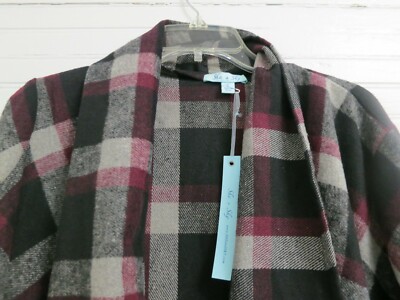 She + Sky Black GreyFlannel Blanket Blazer Jacket Open Cardigan NEW Small 1639