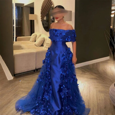 Applique Evening Dress A-line Floor Length Skirts Draped Tulle Flower Bespoke | eBay Applique Evening Dress A-line Floor Length Skirts Draped Tulle Flower Bespoke | eBay