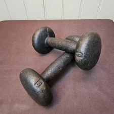 Vintage Pair Lot of 2 Unbranded Cast Iron 5 lb Dumbbells Weight Pancake Bun Head