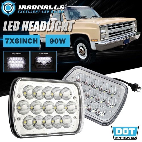 For Chevy C1500 C2500 C3500 Suburban Pair 7x6" Chrome LED Headlights Hi/Low Beam - 第 1/12 張圖片
