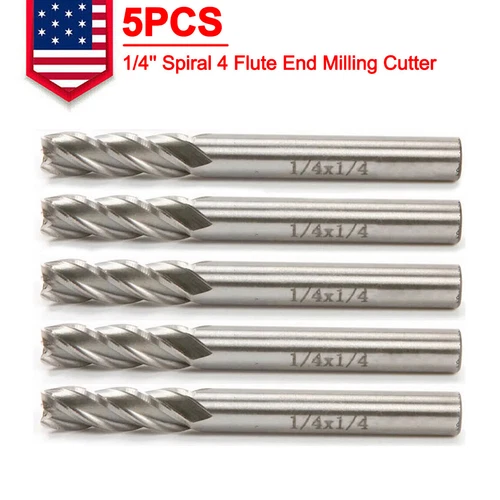 5x 1/4'' Straight Shank Spiral 4 Flute End Milling Cutter CNC Drill Bit Maching