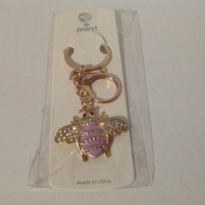 Bumble Bee Purple Clear Rhinestone Bling Keychain Crystal Handbag Purse Charm