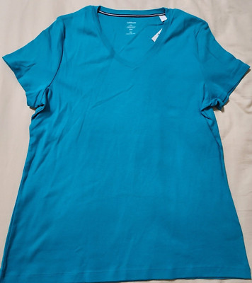 NWT Womens Croft & Barrow T-shirt Top Size XL Blue V-Neck S/S The Classic Tee