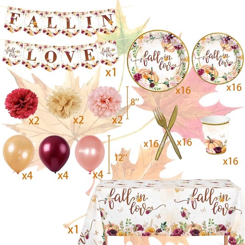 Fall in Love Bridal Shower Decorations:Tablecloth/Plates/Balloons/Cutlery & More - Picture 2 of 3