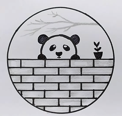 ArtsIndia Sweet Serenity An Anime-Inspired Black Marker Sketch of a Baby  Panda Resting on a Tree Branch Against a White Background (Material:  Canvas, Size: 18