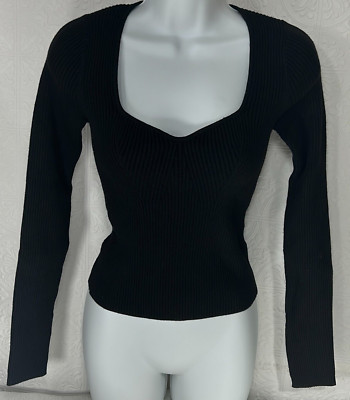 Bershka Pullover Sweater Black Ribbed Long Sleeve Scoop Neck Womens Size Medium