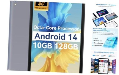 Android 14 Tablet, Octa-Core 10 inch Tablet, 10(4+6)RAM+128GB ROM (Expand Gray