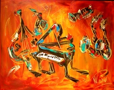 JAZZ ART   Large Abstract Modern Original Oil Painting  DECOR WALLdvsdv